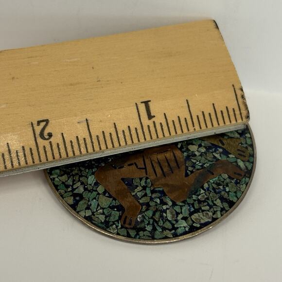 VTG Taxco Mexico Sterling Silver Copper Brass Turquoise Mosaic Pin Pendant CHC - Picture 4 of 7